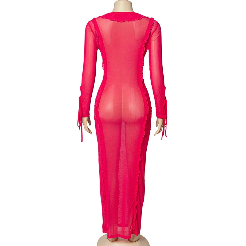 Eliza Pink Mesh Ruffle Dress